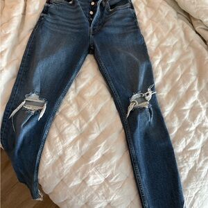 Re/Done Blue Distressed Skinny Jeans